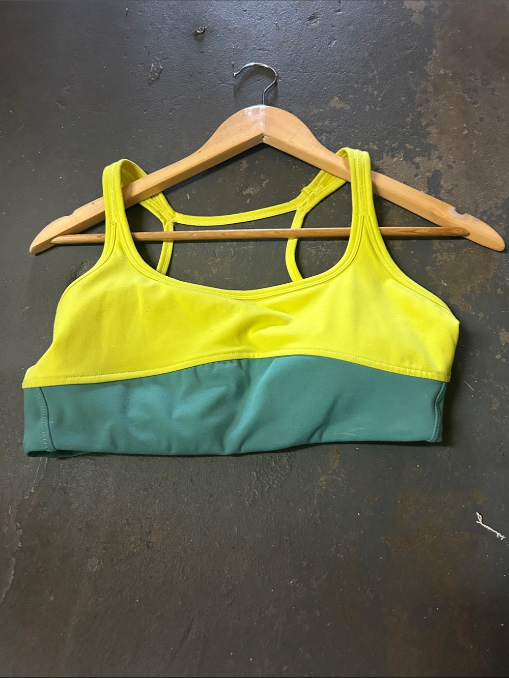 Mono B Two-Tone Yellow and Teal Sports Bra